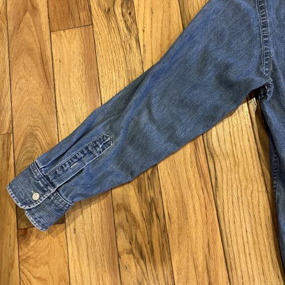 90s Ralph Lauren Blue Denim Button Down Shirt Crown Logo Pocket Womens Large - Picture 13 of 14